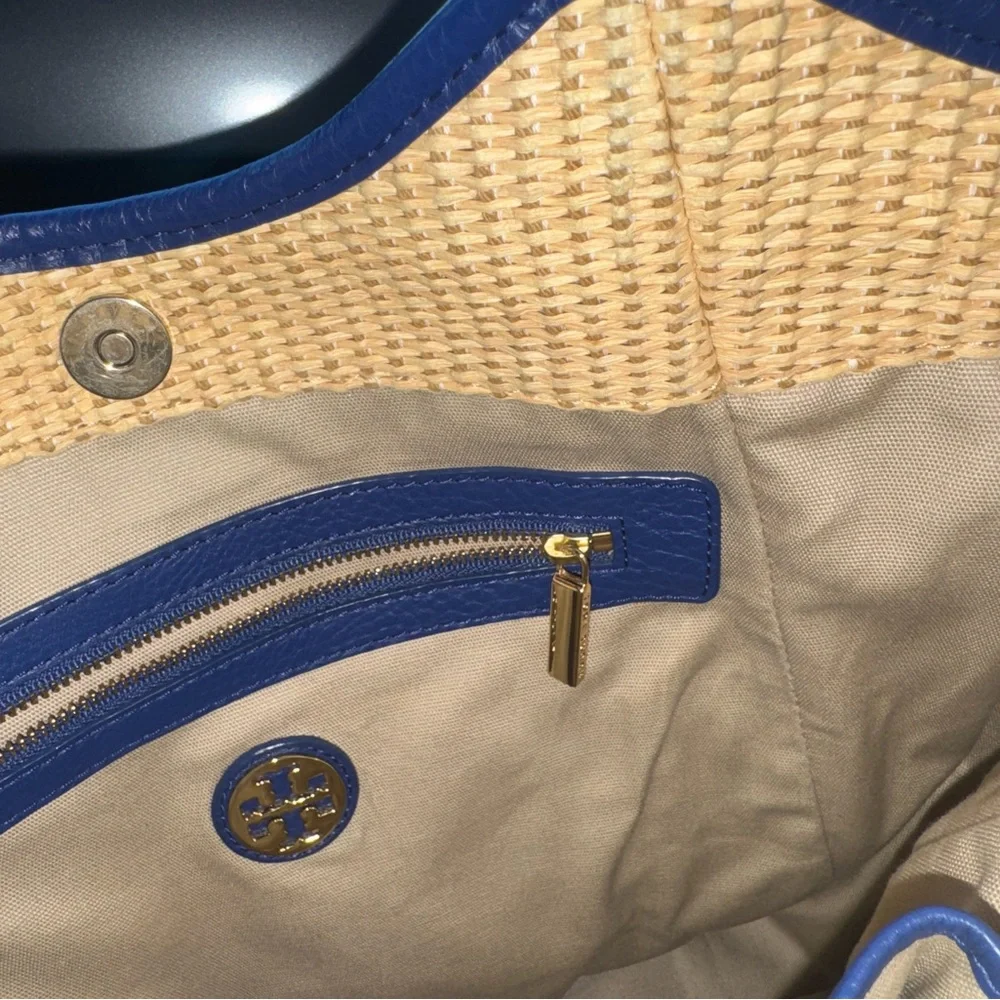 Tory Burch Leather Trim Raffia Tote Bag - Picture 4 of 9